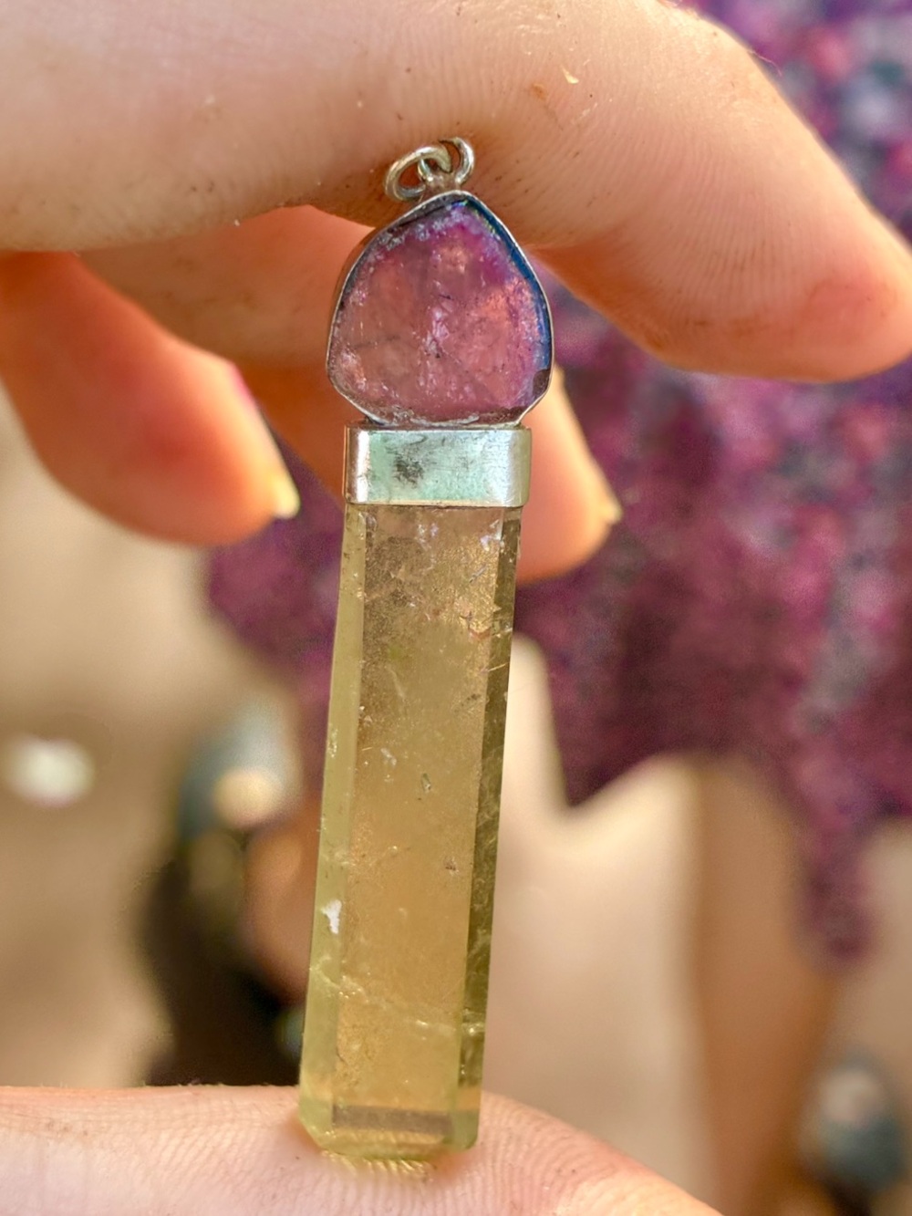 Huge solid sterling custom  made genuine watermelon tourmaline/ stick pendant